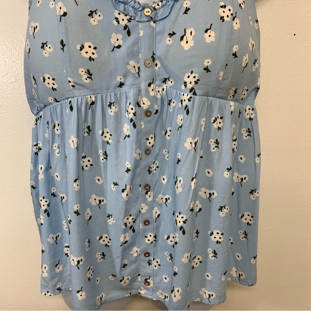 No Boundries Y2K Babydoll Tank Cami Junior 2X Blue Floral Ruffle Feminine Retro - Picture 3 of 10